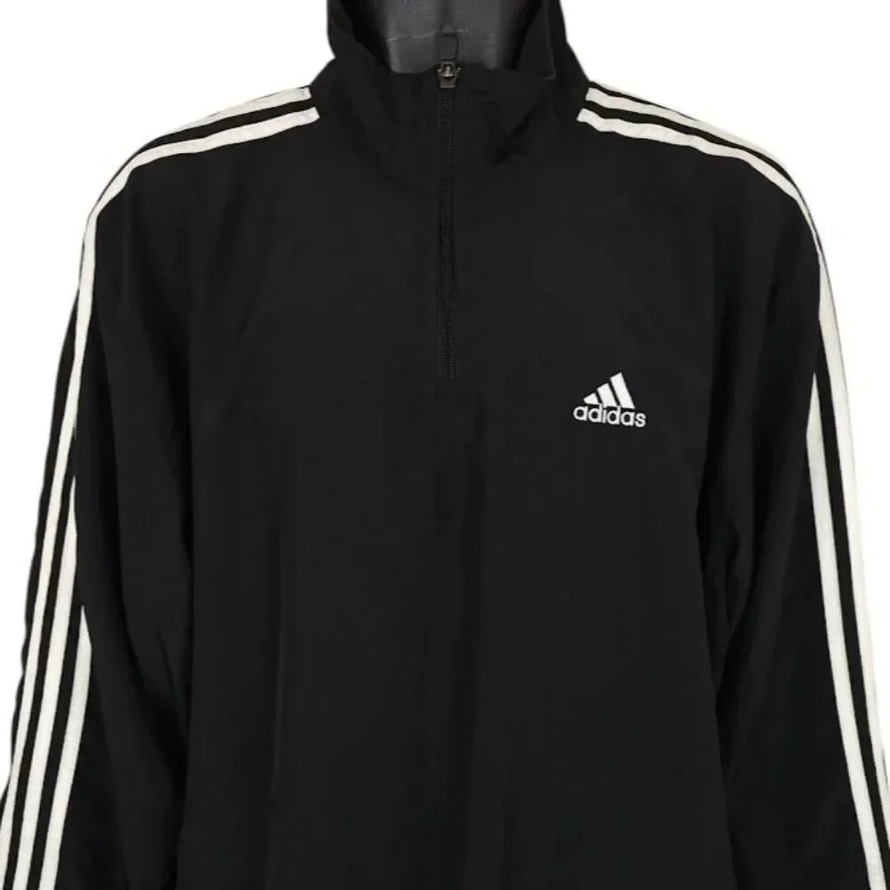 Adidas Windbreaker Jacket Mens Size Medium Black Quarter Zip Three Stripes